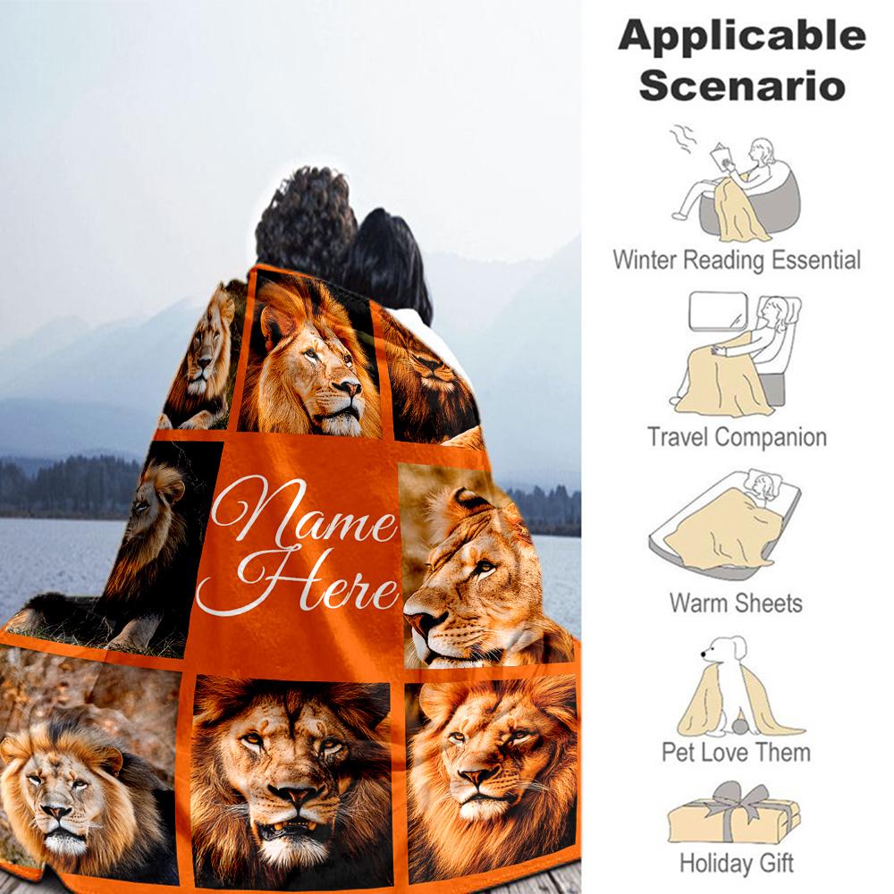 Lion Personalized Text Blanket Cozy Personalized Blanket Soft & Cozy Throw For Chair Livingroom Office Couch Ideal for All Seasons