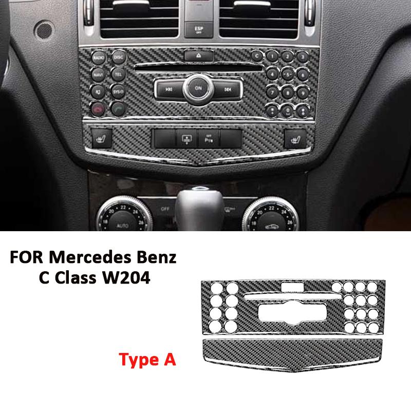 For Mercedes Benz C Class W204 2007-2014 Carbon Fiber Car Multimedia CD Control Panel Trim Cover Interior Decoration Sticker