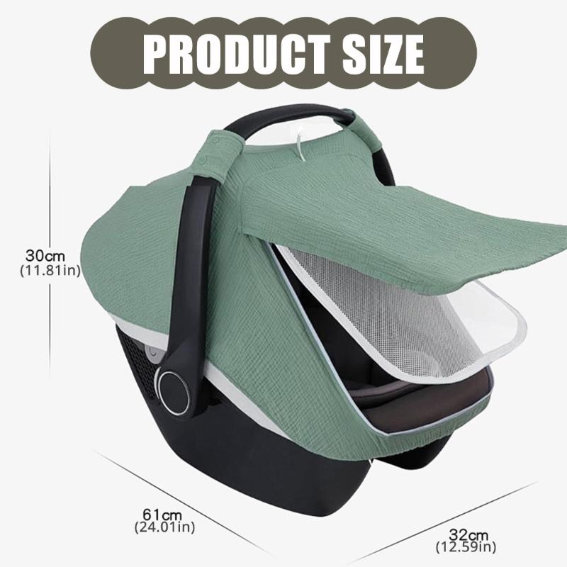 Infant Car Seat Cover Solid Color Canopy 360 Degree Protections Double Layer Window Design for Outdoor Comfort