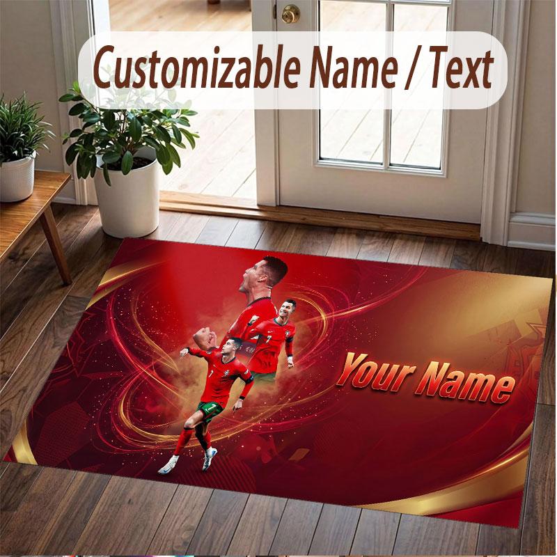 Custom Rug Cristiano Ronaldo Pattern Print Name Text Soft Non‑Slip Floor Carpet for Home Indoor Decoration