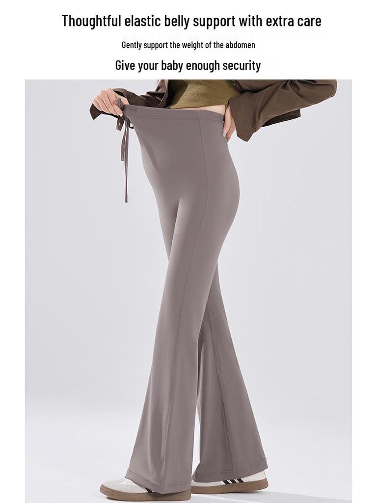Winter Fleece-Lined Maternity Flare Pants with Abdominal Support and High Waist Design