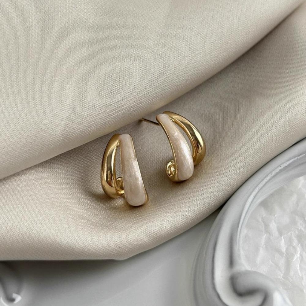 New Temperament Retro Enamel Drop Glaze Stud Earrings for Men Women Gold Tone Fashion Simple Daily Wear Jewelry Accessories Gift
