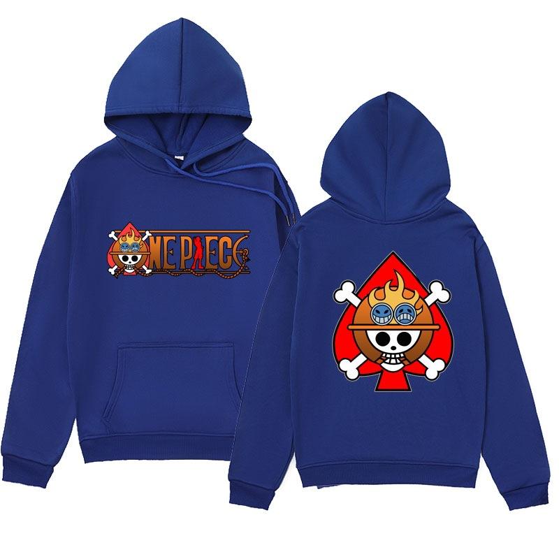 Autumn Winter One Piece Ace Spade Pirate Crew Printed Hoodies Fashionable Casual Warm Sports Long Sleeved Men's and Women's Unisex Hooded Sweatshirts