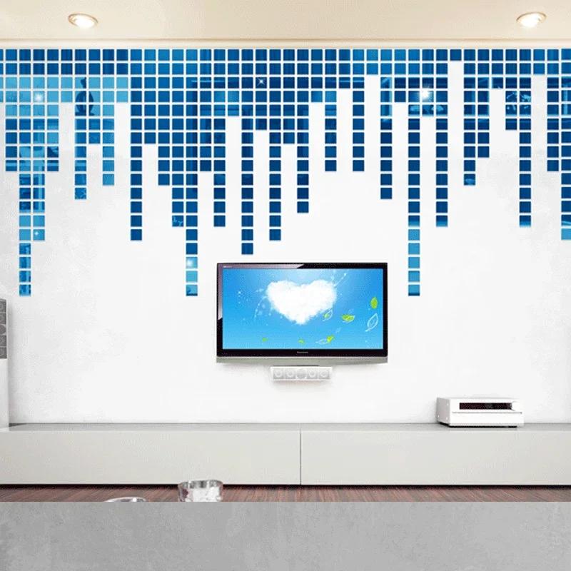 3D Square Wall Stickers Mosaic Mirror Wall Decal Acrylic DIY Mural for Living Room Bedroom Art Home Decor 2/3/4cm Large