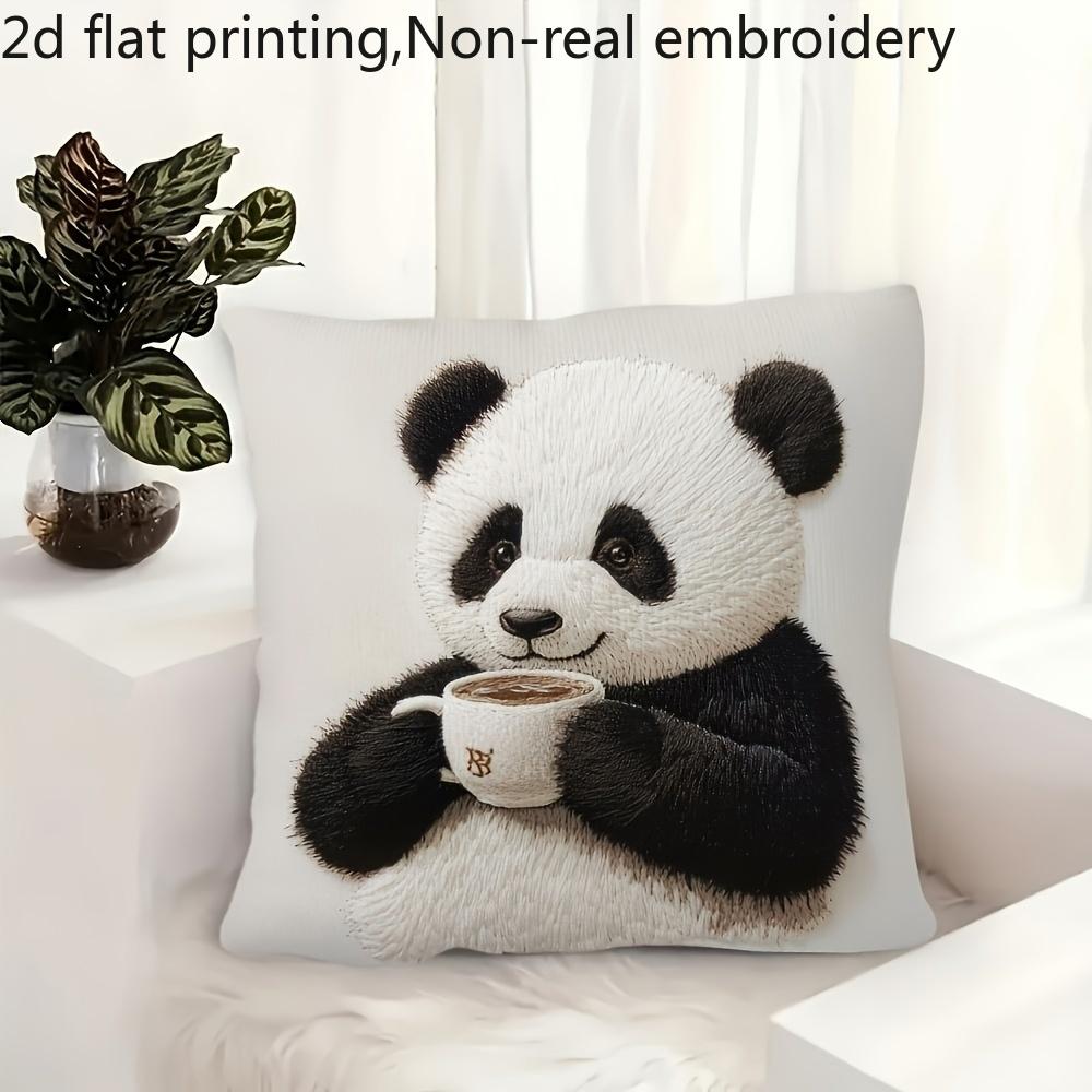 2D flach- Niedlicher Panda trinkt Kaffee Kissenbezug Weiche dekorative Kissenhülle für Zuhause Wohnzimmer Schlafzimmer Sofa