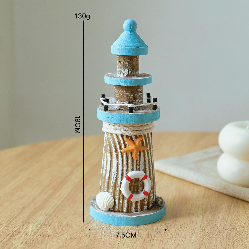 19cm American Style Mediterranean Wooden Watchtower Ornaments Wood Lighthouse Model Crafts Restaurant/Kids Room/Bar Ornaments