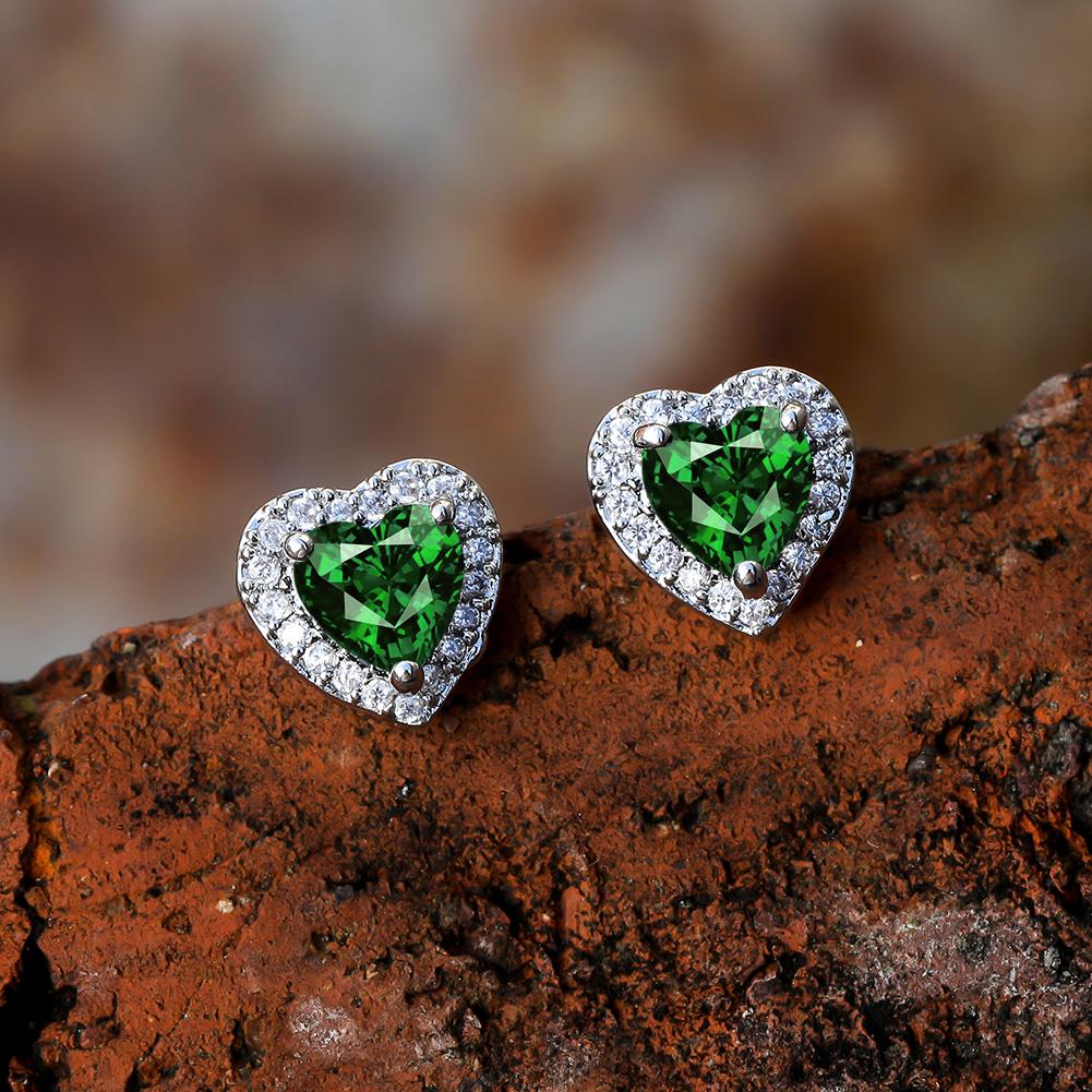 Dainty Female Rainbow Crystal Stone Jewelry Charm Silver Small Stud Earring Cute Heart Zircon Wedding Earrings For Women
