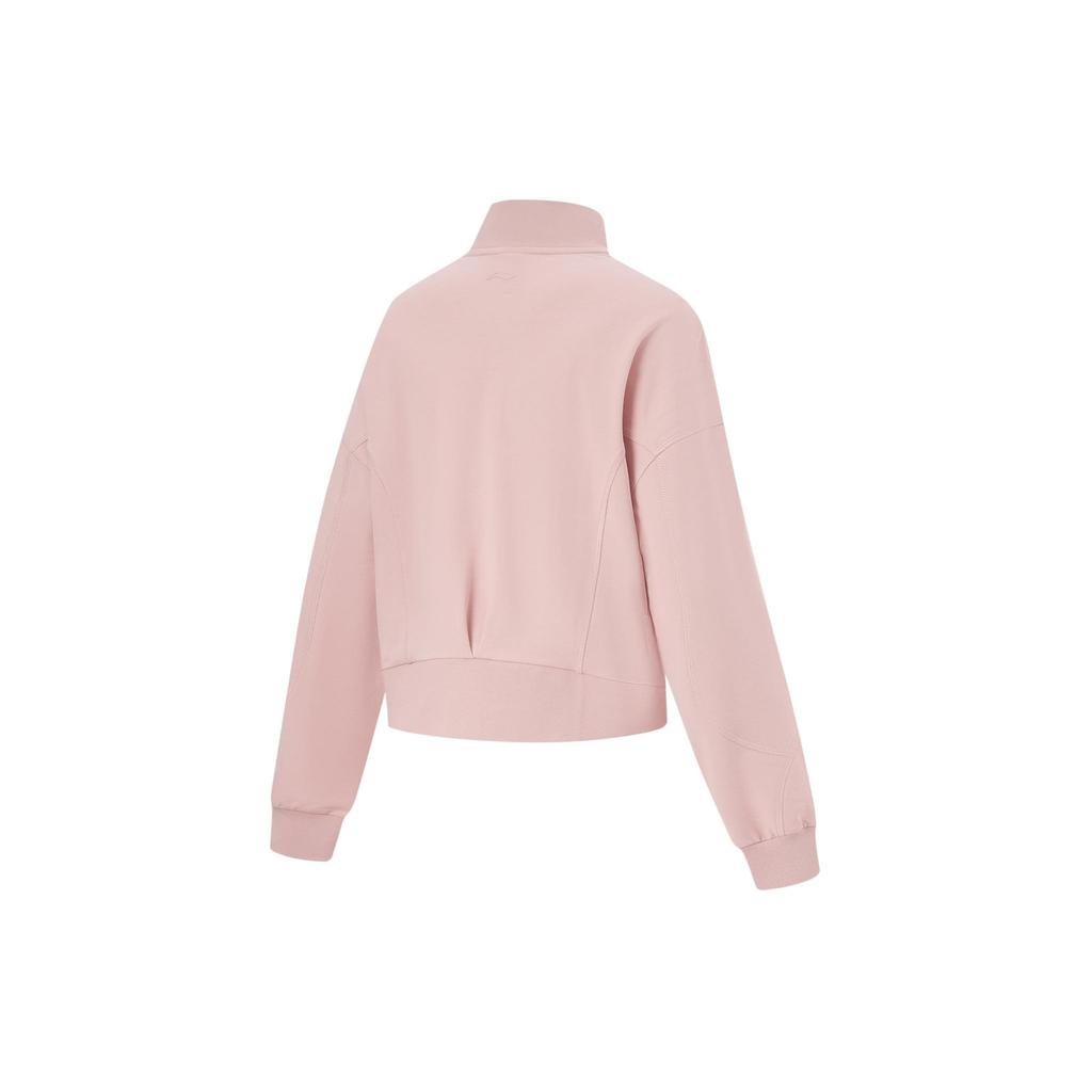 Li Ning Fitness Series Stand Collar Solid Color Zipper Long Sleeve Loose Cardigan Sweatshirt Women Outerwear Chili-Red AWDU764-4