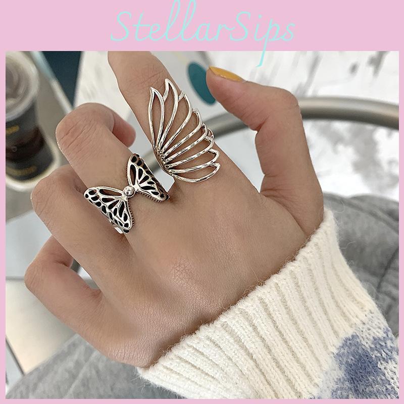 Einzigartiger versilberter Vintage Schmetterlingsflügelring für Damen, verstellbare Größe, schicke Mode