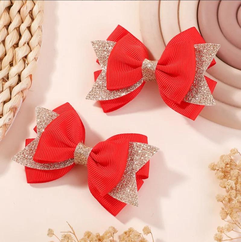 2Pcs/set Baby Dovetail Bow Hair Clips for Women Girls Handmade Glitter Bowknote Hairpins Daily Bowknot Headwear Hair Accessories