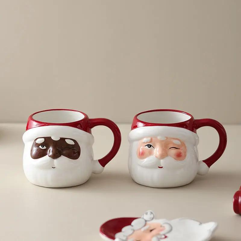 Weihnachtstasse Großes Fassungsvermögen 650ml Keramiktasse Unterglasurfarbe Weihnachtsmann Wasserbecher Snacks Dessert Untertasse