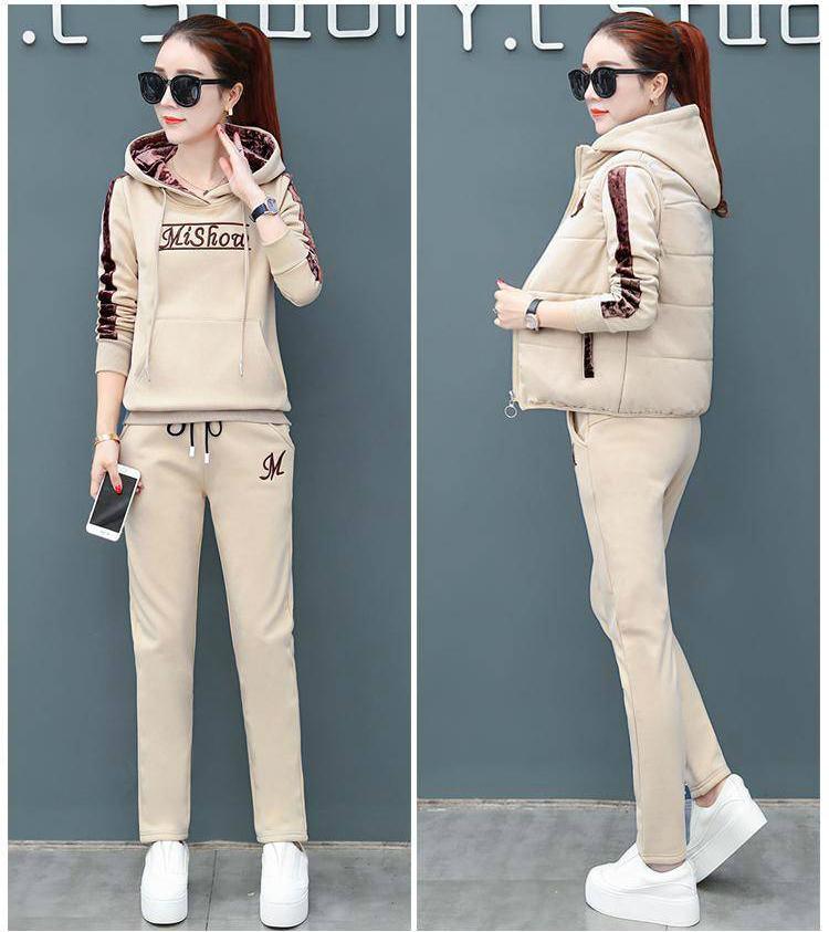 Ensemble de survêtement épais 3 pièces pour femmes, sweat à capuche, gilet, pantalon de survêtement, costume de sport d'automne et d'hiver