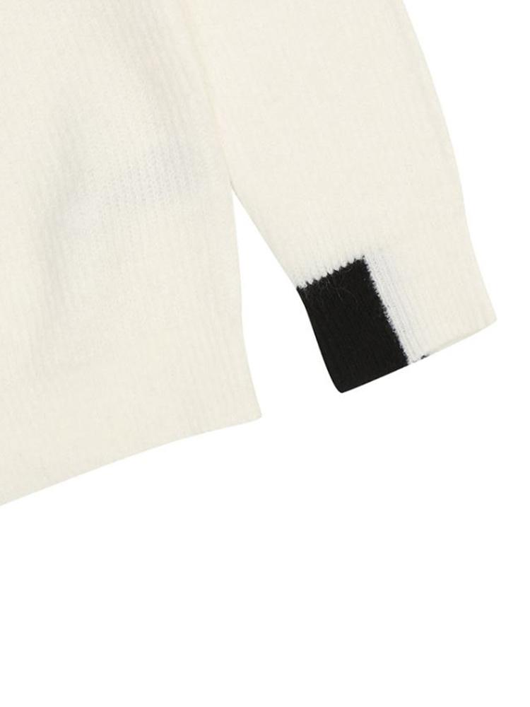 IKALOOK Sleeve-Point Wool Mix Round Neck Knit Sweater Nit124