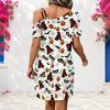 Women Plus Size One Shoulder Short Sleeve Loose White Halloween Printed Dress