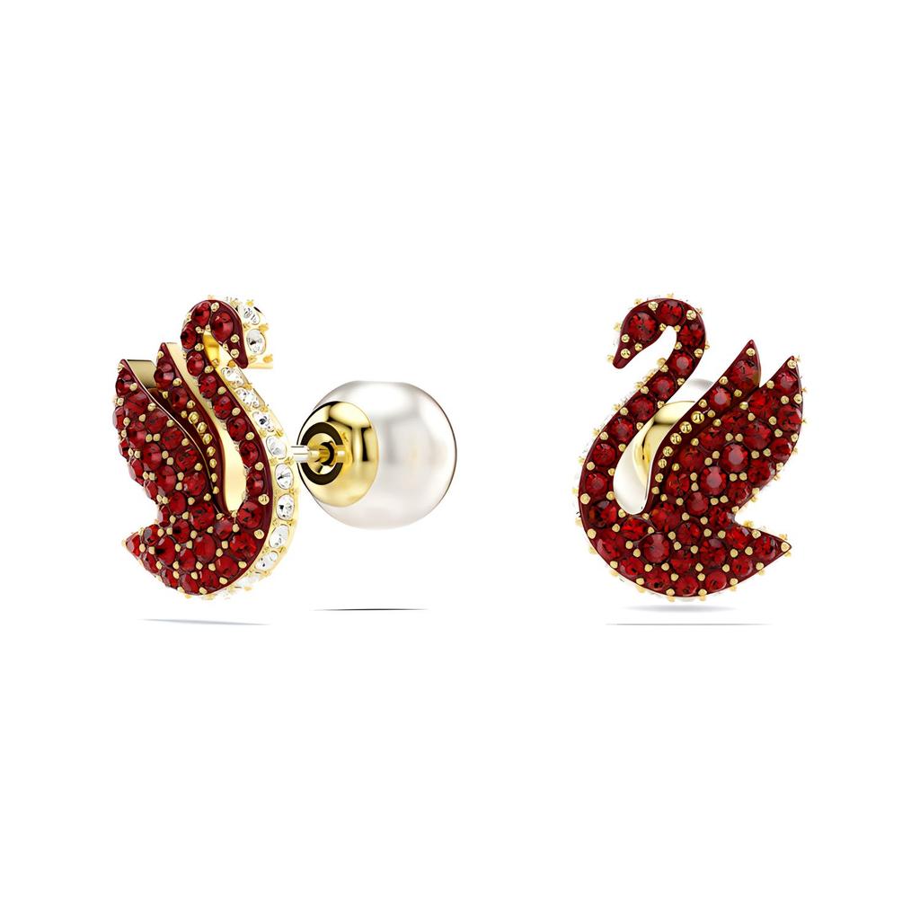 Swarovski Swan Embedded Decoration Imitation Crystal Gold-Plated Imitation Pearl Earrings Women Earrings Red 5677597