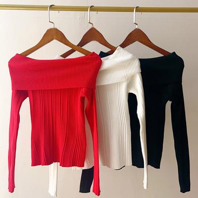 Strickoberteile für Damen, sexy, eine Schulter, lange Ärmel, schmale Passform, Pulloveroberteile, einfarbig, gerippte Bluse für den Alltag