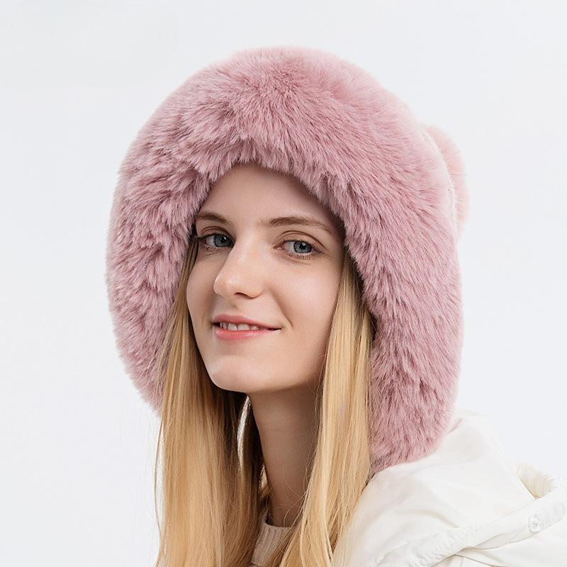 Autumn and Winter Women's Pullover Hat Three Hairballs Outdoor Thickened Velvet Cold-proof Warm Solid Color Knitted Hat