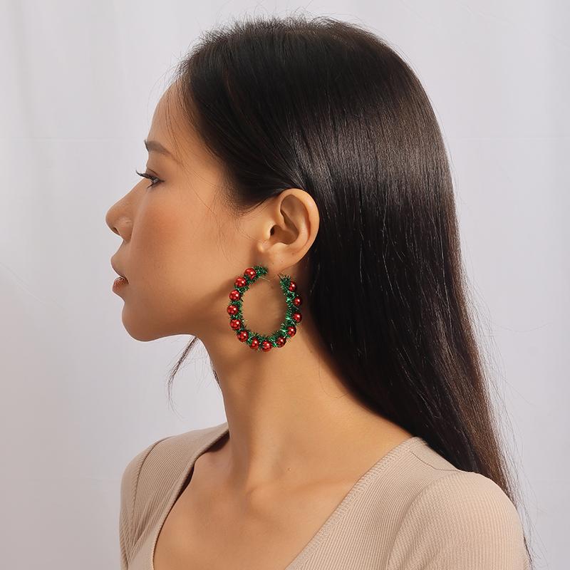 Fashion Merry Christmas Wreath Circle Hoop Earrings for Women Girls New  Party Festival Jewelry Gifts