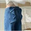 Trendy Women's Fashion Back Bow Design Jeans High Waisted Straight Leg Denim Pants 2025 Spring New Arrival Female Solid Color Jean