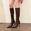 Fashion Soft Leather Pointed Toe Knee High Boots High Heels Zipper Women Pumps Ladies Long Stretch Modern Boots