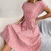 New Summer Short Sleeve Casual Dress Women Sexy Floral Print Pleated Dress for Women Summer High Waist A Line Loose Dresses 24116