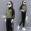 Women's Stand Collar Half Zip Two Piece Tracksuit Loose Fit Color Block Raglan Top Elastic Waist Jogger Pants Embroidery Casual Autumn Matching Set