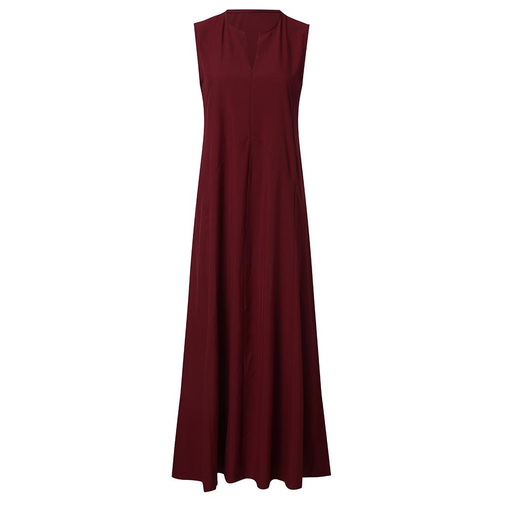 Fashion Deep V Neck Solid Color Sleeveless Long Dress Comfortable Breathable High Recognition Elegant Slimming Flattering Fit