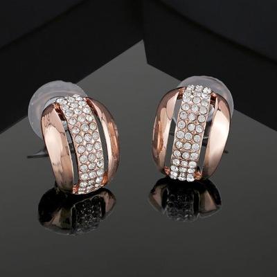 Designer Rose Gold Geometric Stud Earrings with Austrian Crystals for Women