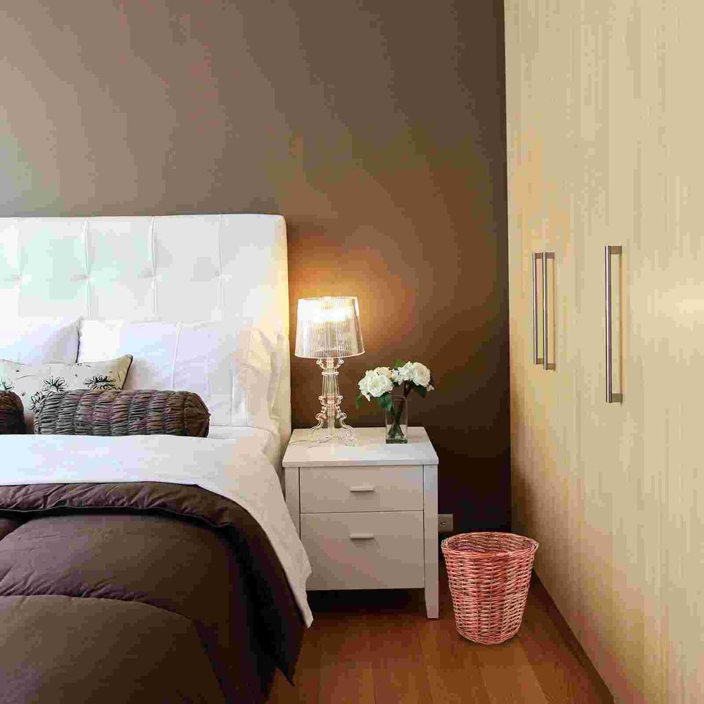 Rattan Garbage Bin Waste Basket Trash Can Bins Woven Storage Tall Fruit Seaweed