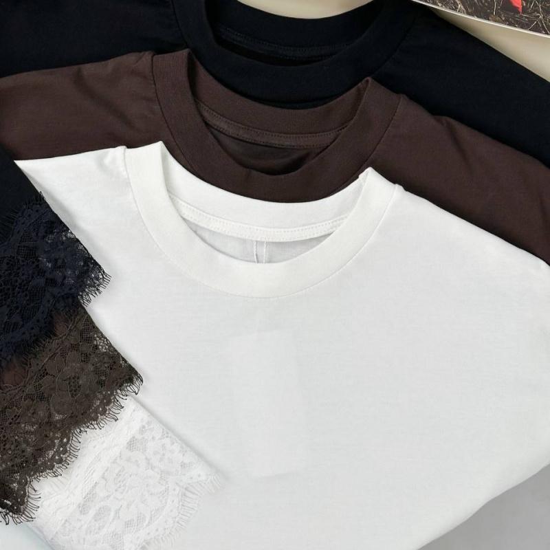 Women's 2026 New Fashion Casual Round Neck Lace Patchwork Solid Color Loose Short Sleeve T-Shirt