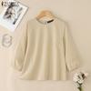 ZANZEA Women Casual Round Neck Solid Color 3/4 Sleeve Blouse