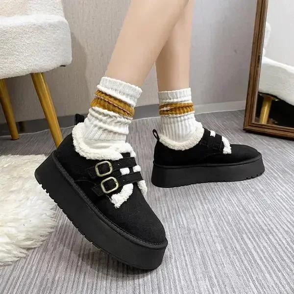 Fashion Women's Thick-soled Loafers Fur Round-toe Casual Sneakers Flat Shoes New Dress Winter Solid Color Keep Warm Breathable Versatile