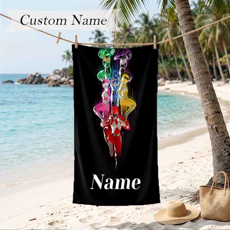 Mighty Morphin Power Rangers Custom Name Printed Beach Towel Personalized Soft Towel For Swimming Beach Travel