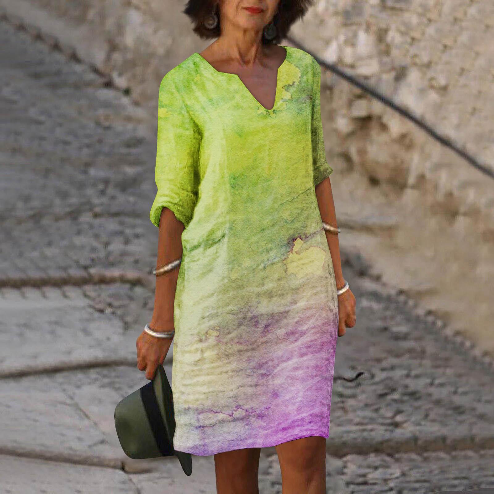 Летнее женское повседневное платье с v-образным вырезом и принтом до половины рукава — фото 6