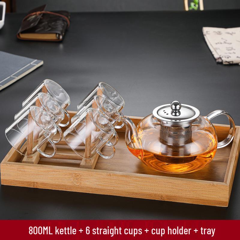 High-Temperature Resistant Glass Fiber Leak-Proof Tea Set: Thickened Borosilicate Glass Gongfu Teapot & Cups