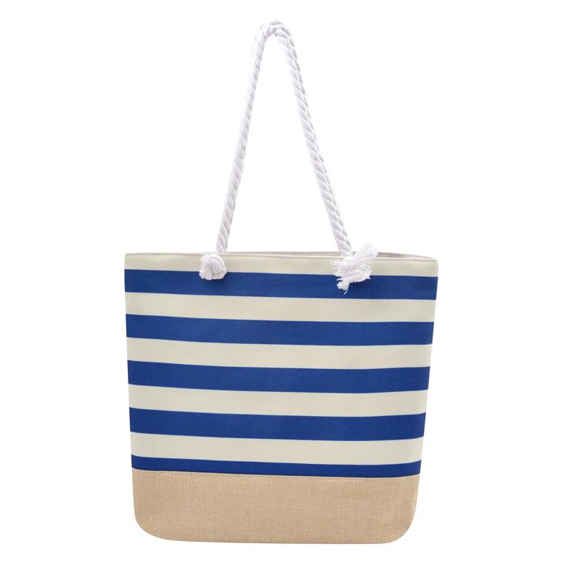 Chic Striped Canvas Tote Bag - Large Capacity for Shopping & Beach