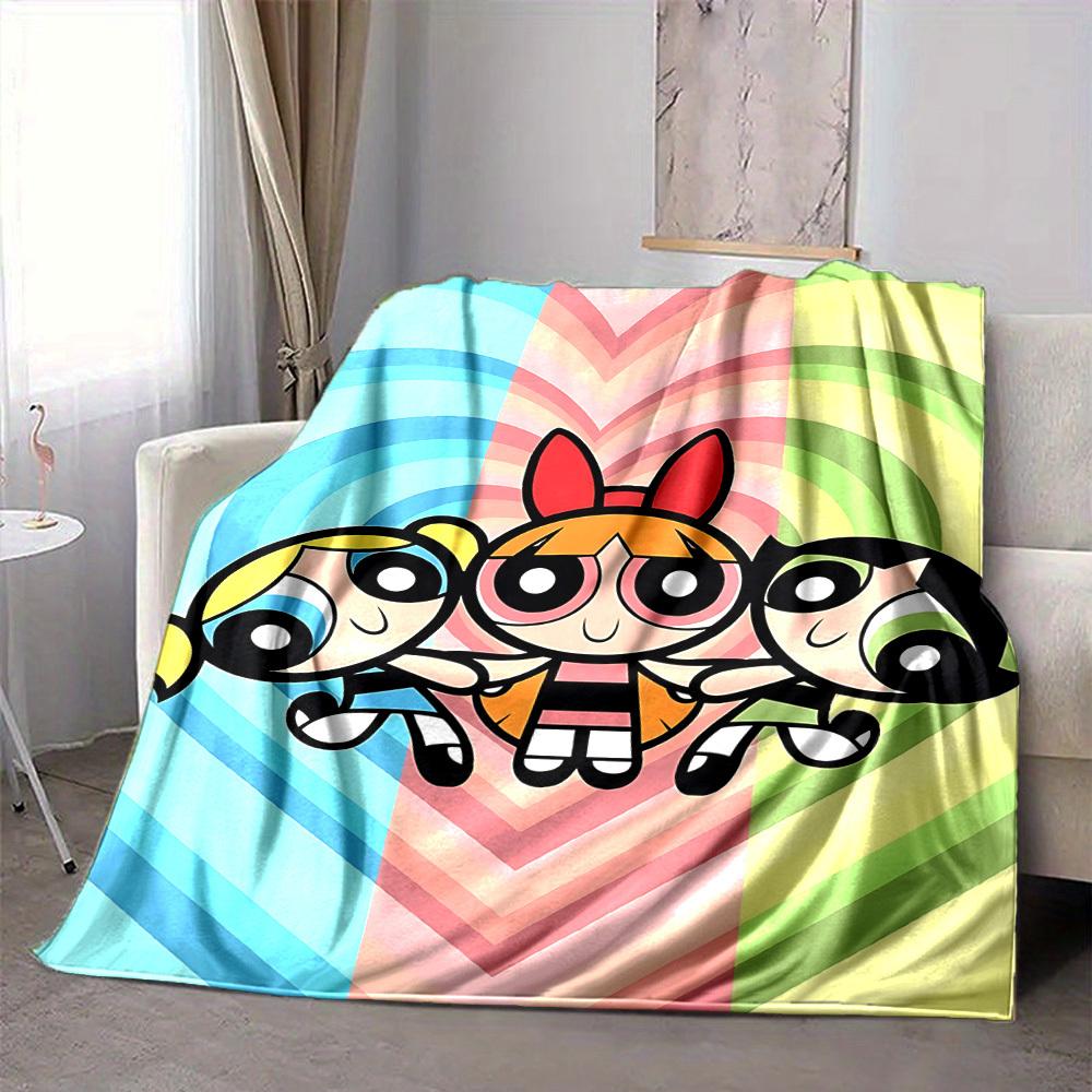 1pc Powerpuff Girls Flannel Throw Blanket Lightweight Soft Warm All Season Blanket for Sofa, Bed, Travel,L1028006