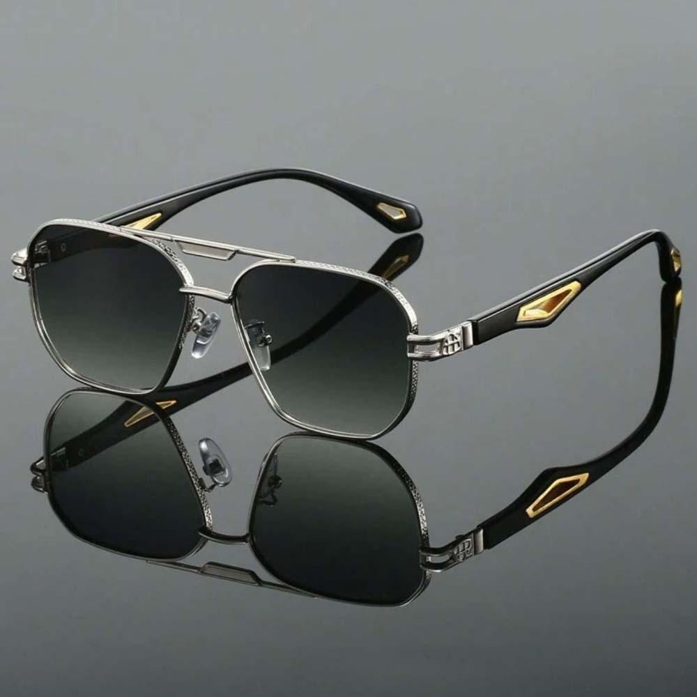 Retro Double Bar Sunnies Square Frame Anti-UV Glasses Unisex Polarized Sunglasses  Catwalk