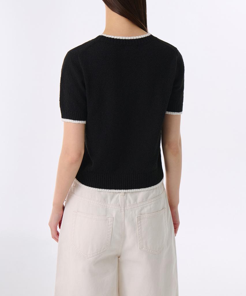 MUSINSA STANDARD WOMAN Women'S Mini Boucle Ringer Short Sleeve Knit [Black/Ivory]