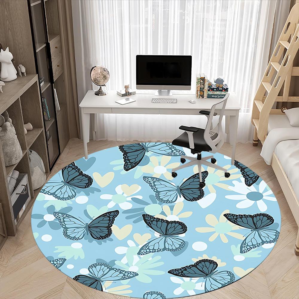 1pc Butterfly FloralChair Carpet for Office, Indoor Non-Slip Washable Polyester Fiber Carpet, Mat For Office, Machine Washable