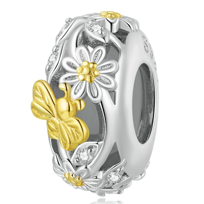 BAMOER 925 Silver Clasp CZ pave Clip Charms Daisy Beads Stopper Safety Chain fit Charm Bracelet Jewelry Clip