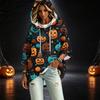Women's Fashionable Three-Quarter-Sleeve Halloween-Printed Hooded Pullover