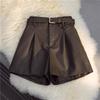 Women's High Waist PU Leather Shorts Wide Leg Loose Fit Casual Mini Boots Pants