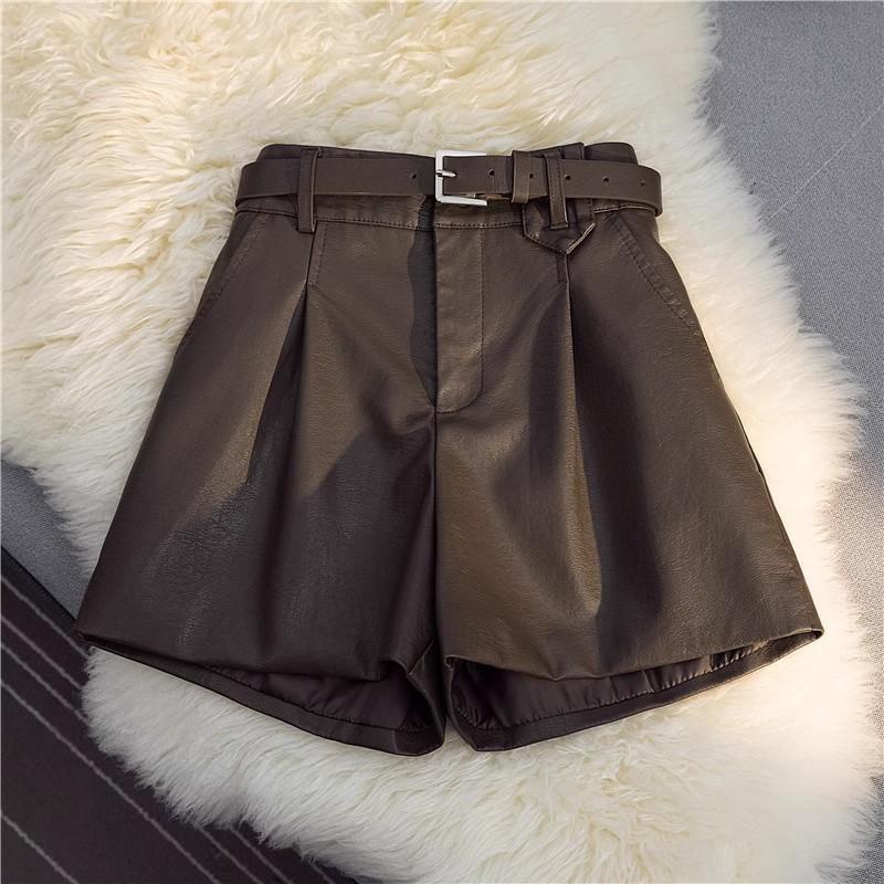 Women's High Waist PU Leather Shorts Wide Leg Loose Fit Casual Mini Boots Pants