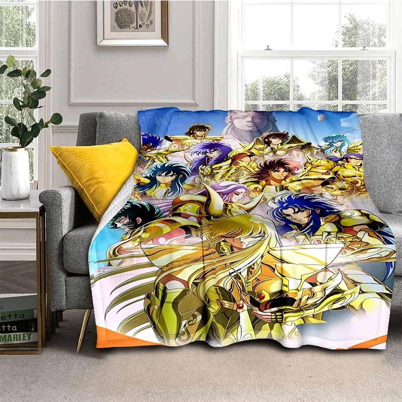 Saint-Seiya Glod Cartoon Anime Throws Blanket Kids Super Soft Blankt for Sofa Travel Couch Picnic Flannel Blanket Birthday Gift