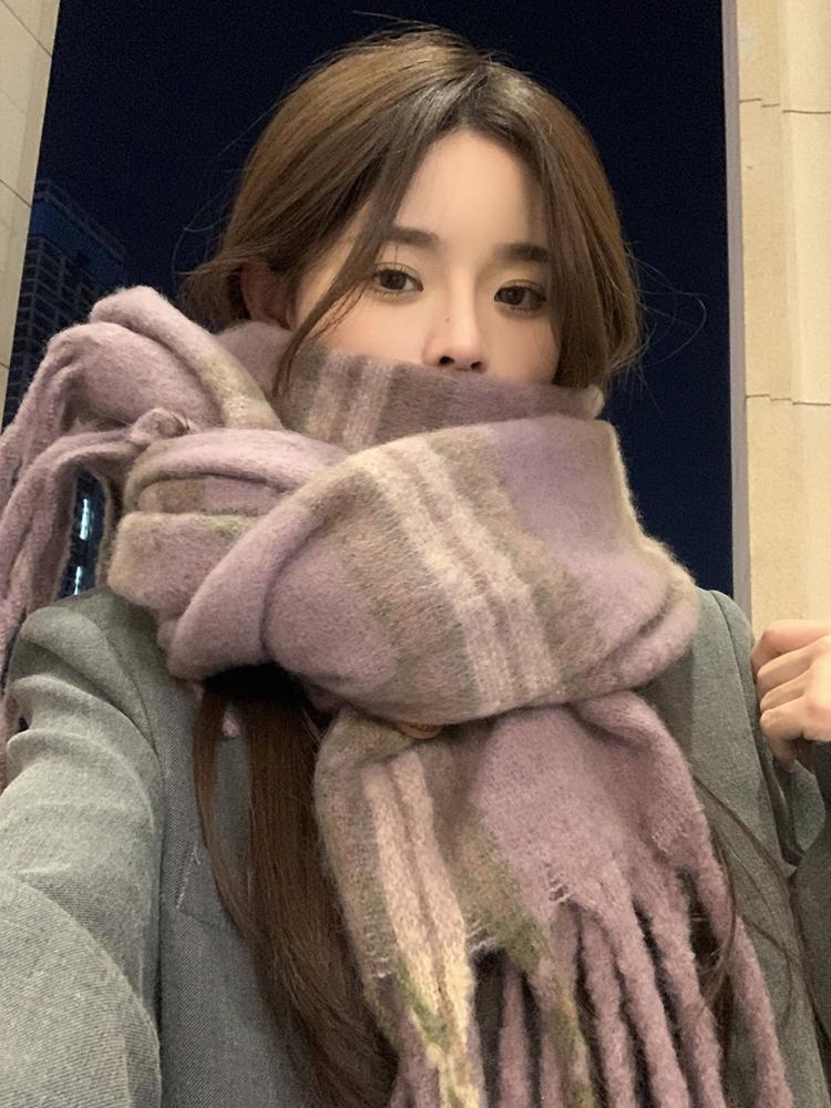 Knitted Scarf Headscarf Winter Women Men Preppy Plaid Tassel Warm Scarve Pashmina Mujer Femme Male Pareo Thick Wrap Shawl Unisex