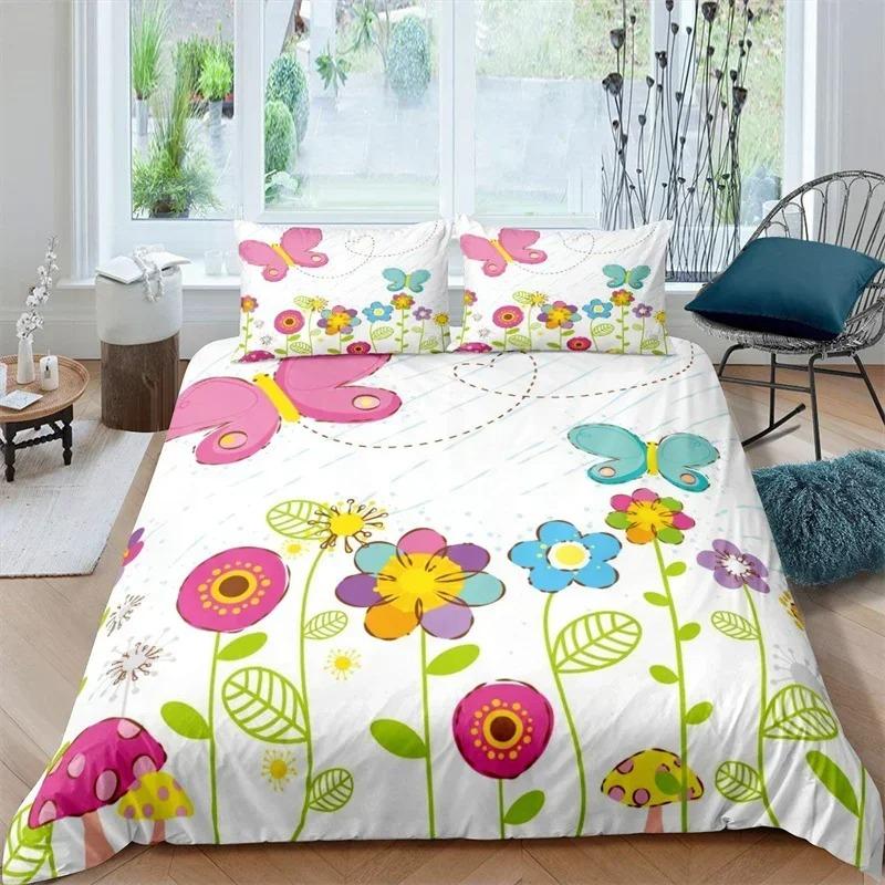 Set Biancheria da Letto Stampato Singolo Lato, Copripiumino Animali Piante Fiori Foglie Copri Piumino Cuscini Copriletti Comodi