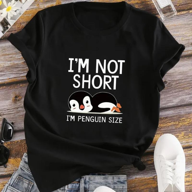 Fashion Women Cute Penguin Alphabet Print T Shirt Funny Casual O-neck Short Sleeves T-shirt Summer Female Tee Shirt