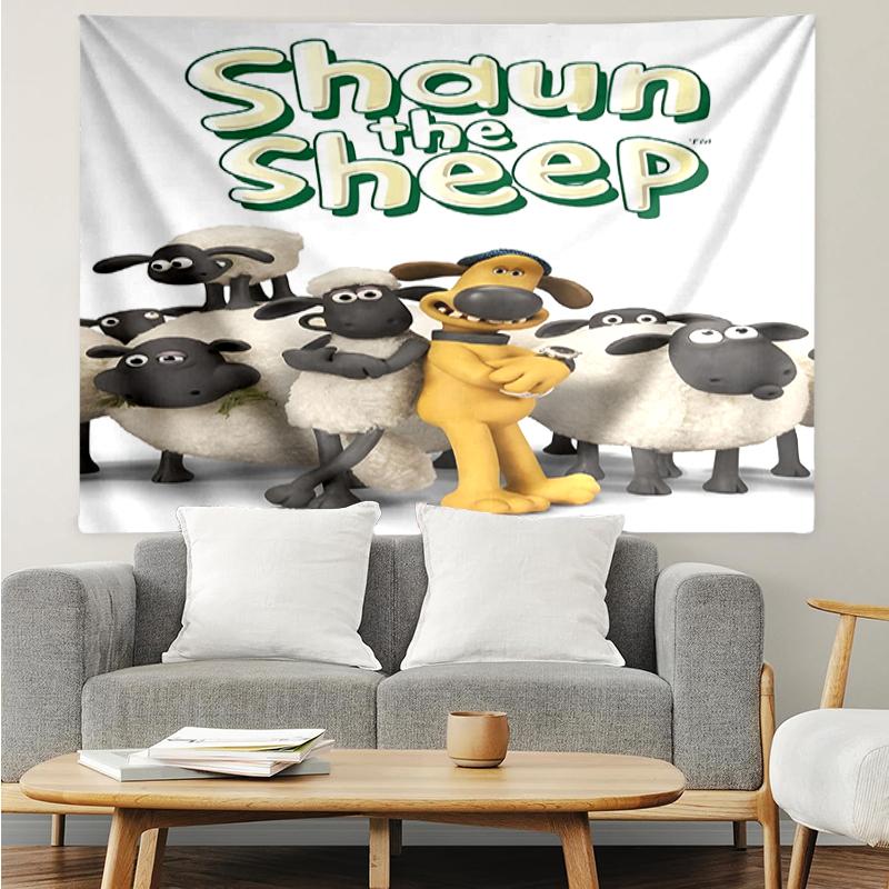 Shaun the Sheep Print Tapestry, Backdrop, Easy Setup, Ideal for Bedroom, Office & Living Room, with Aesthetic Wall Hanging Decor.