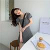 Summer new square collar waist small slim dress French bubble sleeve floral short skirt women